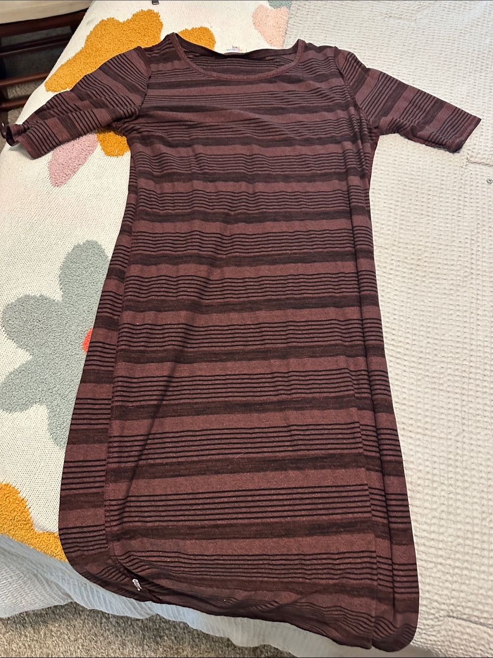 LuLaRoe Striped Midi Dress in Wine and Dark Brown